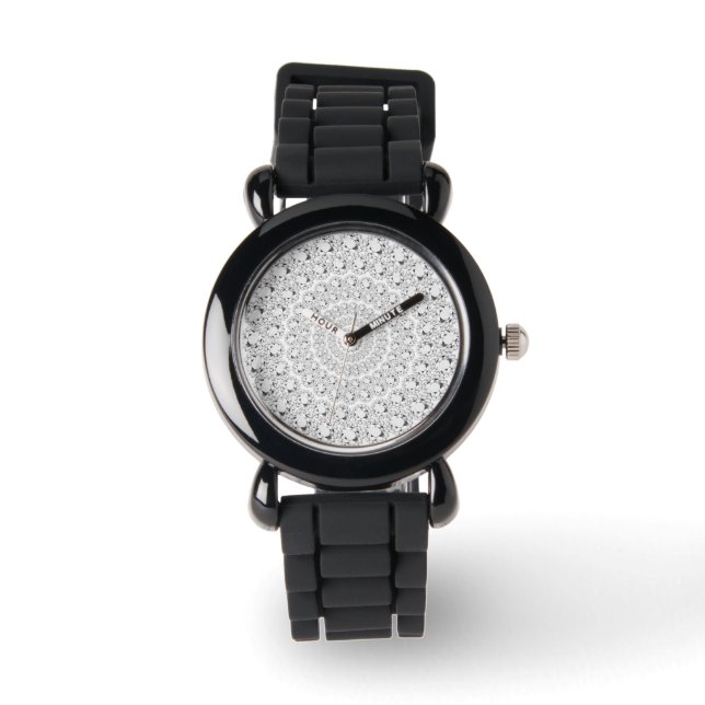 White Diamonds Glitter Circles Pattern Watch (Front)