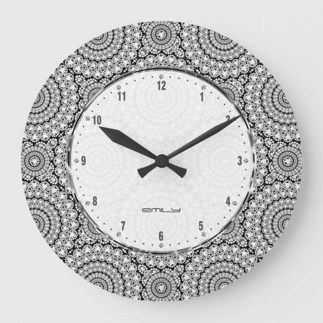 White Diamonds Glitter Texture Print Large Clock (Front)