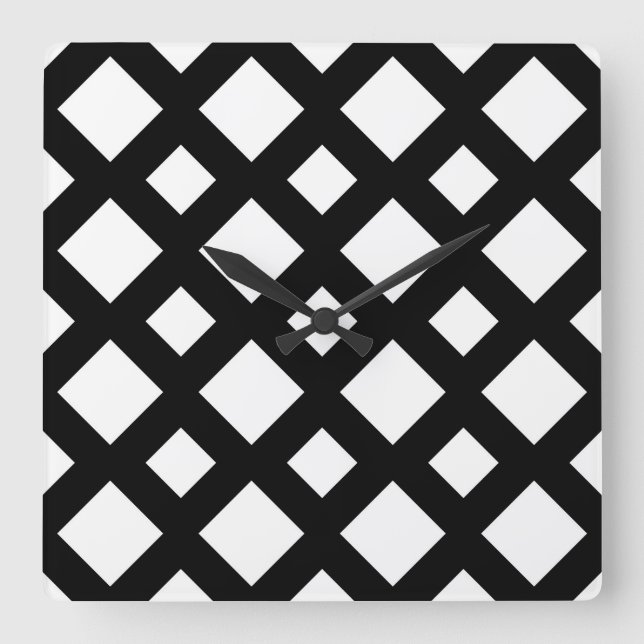 White Diamonds on Black Square Wall Clock (Front)