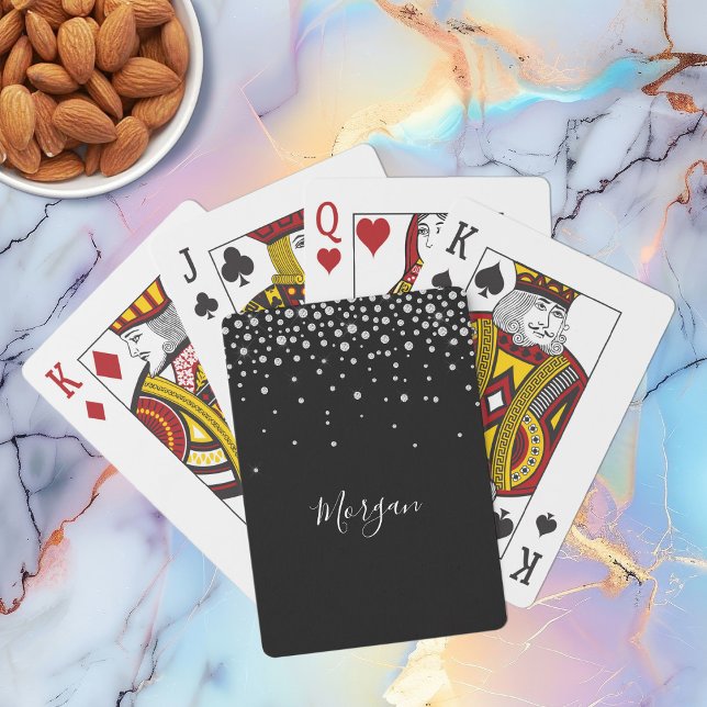 White Diamonds on Black, White Script Name Playing Cards (Creator Uploaded)