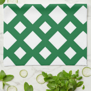 White Diamonds on Green Tea Towel