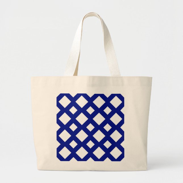 White Diamonds on Navy Large Tote Bag (Front)