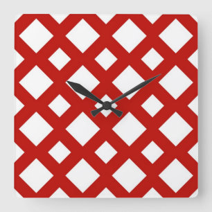 White Diamonds on Red Square Wall Clock