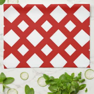 White Diamonds on Red Tea Towel
