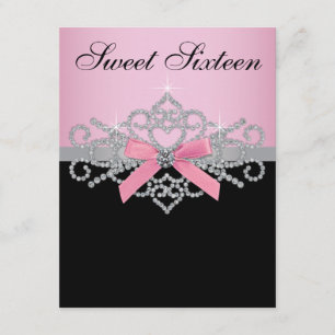 White Diamonds Pink Black Sweet 16 Birthday Party Invitation