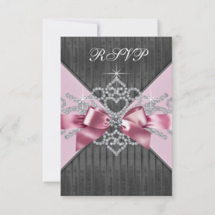 White Diamonds Pink Black Sweet 16 Birthday Party RSVP Card