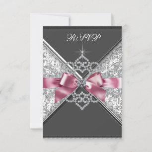White Diamonds Pink Black Sweet 16 Birthday Party RSVP Card