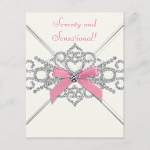 White Diamonds Pink Seventieth Birthday Party Invitation