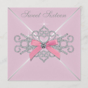 White Diamonds Pink Sweet 16 Birthday Party Invitation