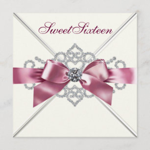 White Diamonds Pink Sweet 16 Birthday Party Invitation