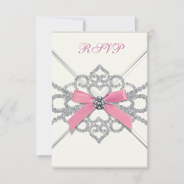 White Diamonds Pink Sweet 16 Birthday Party RSVP Card (Front)