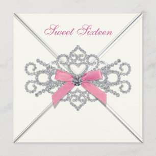 White Diamonds Pink Sweet 16 Party Invitation