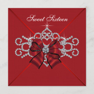 White Diamonds Red Sweet 16 Birthday Party Invitation