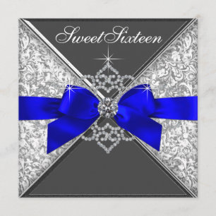 White Diamonds Royal Blue Sweet 16 Birthday Party Invitation
