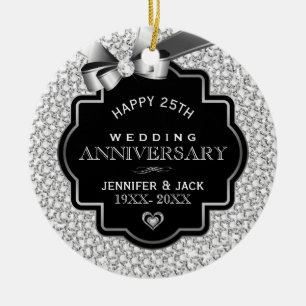 White Diamonds Silver And Black 25 Anniversary Ceramic Ornament