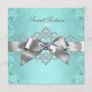White Diamonds Teal Blue Birthday Party Invitation