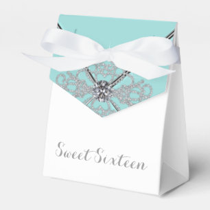 White Diamonds Teal Blue Sweet 16 Birthday Party Favour Box