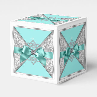 White Diamonds Teal Blue Sweet 16 Birthday Party Favour Box