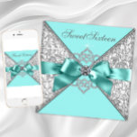 White Diamonds Teal Blue Sweet 16 Birthday Party Invitation<br><div class="desc">Beautiful white diamonds and teal blue with silver grey damask sweet 16 birthday party invitation. Add your details to the front and back of this elegant teal blue birthday party invitation by adding your event details,  font style,  font size & colour,  and wording.</div>