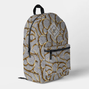 White diamonds with gold organic swirls pattern printed backpack