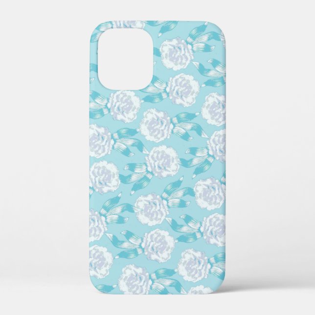 White dianthus carnations aqua blue Case-Mate iPhone case (Back)