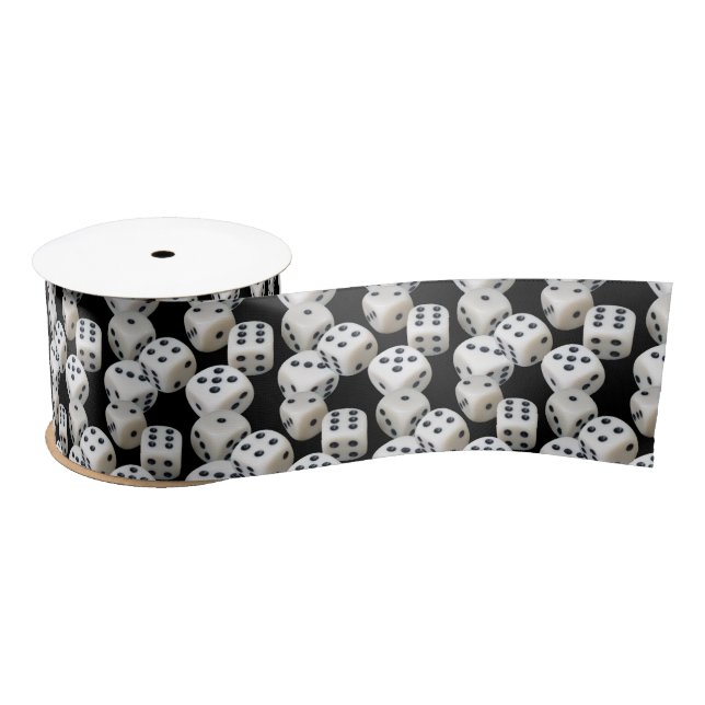 White Dice On Black Satin Ribbon (Spool)