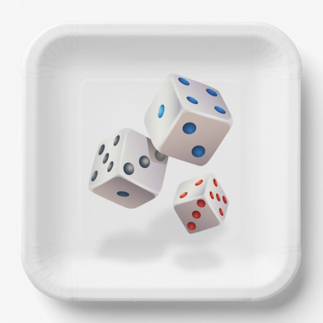 White Dice With Colourful Dots Paper Plate (Front)