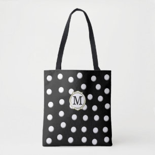 White Dimensional Polka Dots on Black Tote Bag