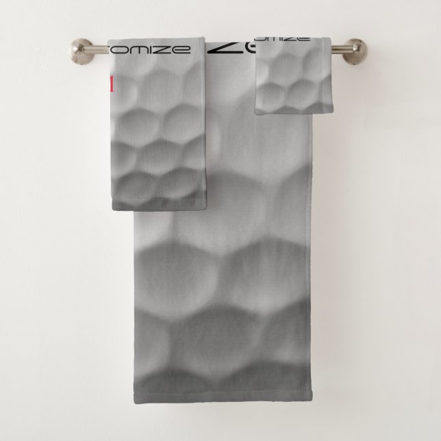 White Dimpled Golf Ball Texture Custom Name Number Bath Towel Set (Insitu)