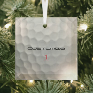 White Dimpled Golf Ball Texture Custom Name Number Glass Tree Decoration