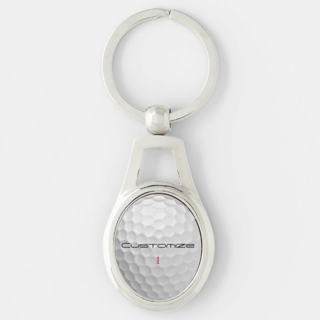 White Dimpled Golf Ball Texture Custom Name Number Key Ring (Front)