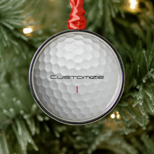 White Dimpled Golf Ball Texture Custom Name Number Metal Ornament