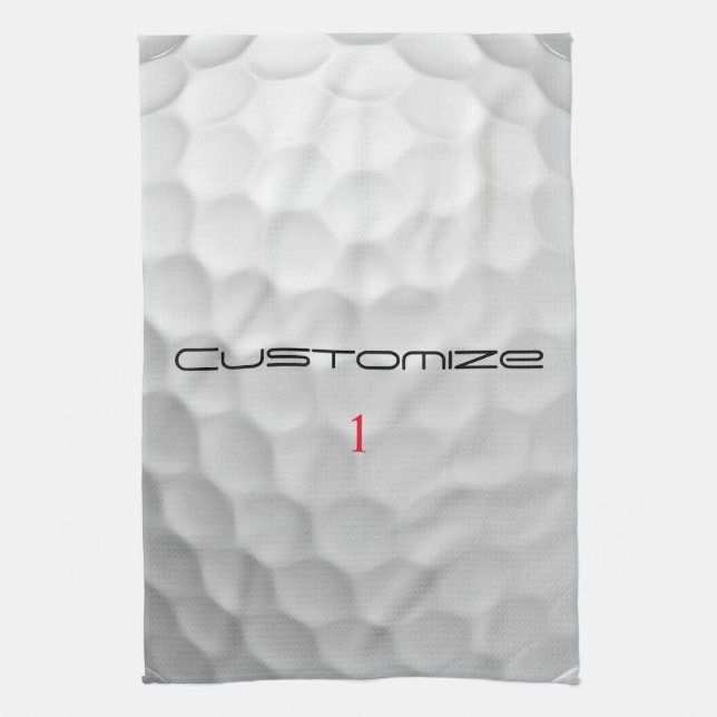 White Dimpled Golf Ball Texture Custom Name Number Tea Towel (Vertical)