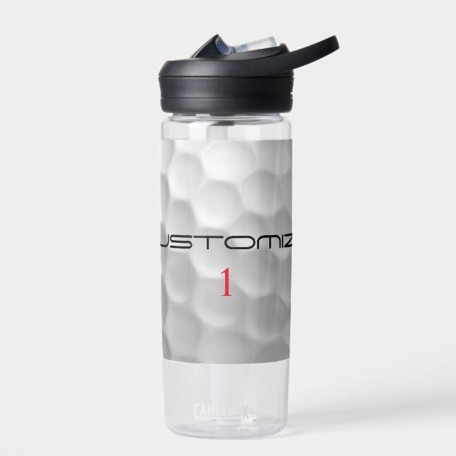 White Dimpled Golf Ball Texture Custom Name Number Water Bottle (Left)