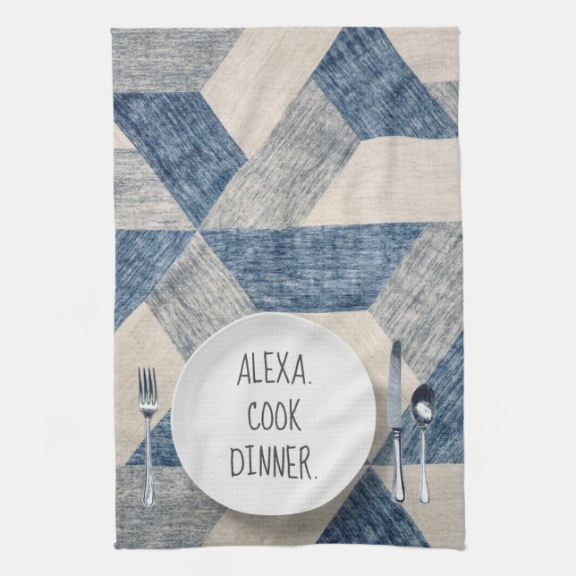 White Dinner Plate with Command Tea Towel (Vertical)