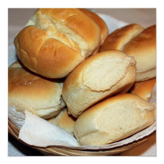 White Dinner Rolls In a Bread Basket Photo Poster (Front)