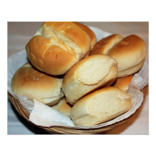 White Dinner Rolls In a Bread Basket Photography Poster