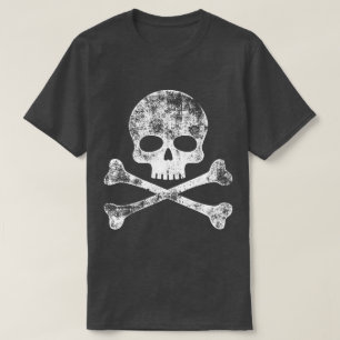 White Distressed Skull and Crossbones T-Shirt