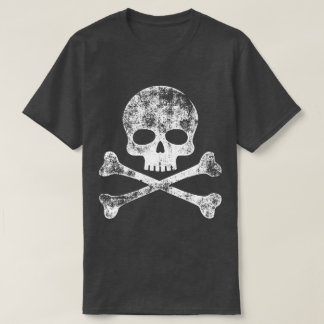 White Distressed Skull and Crossbones  T-Shirt