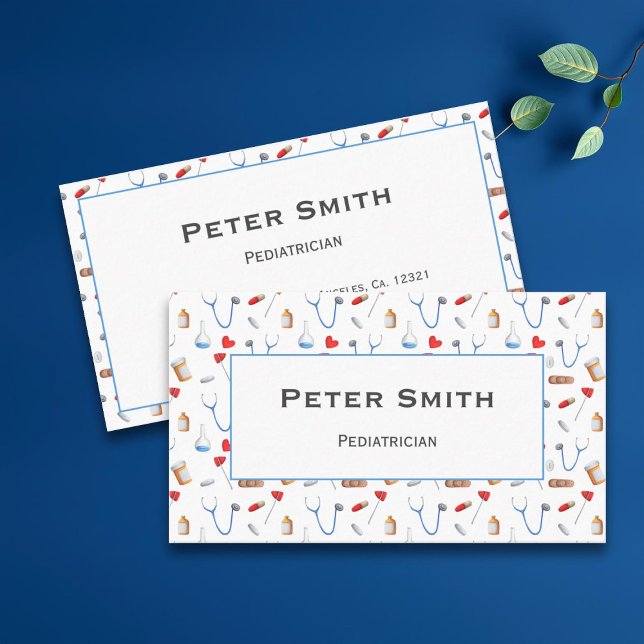 White Doctor Equipment Pattern Paediatrician Business Card (Creator Uploaded)