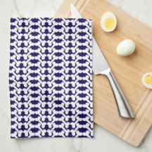 White Dog Bone Herringbone Pattern Navy Blue