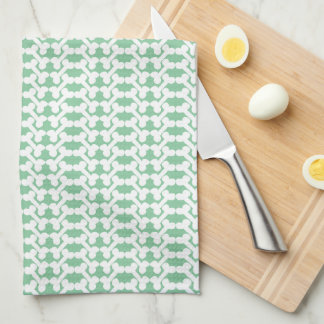 White Dog Bone Herringbone Pattern Sage Green Tea Towel
