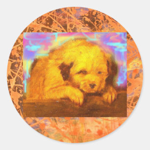 white dog drip classic round sticker
