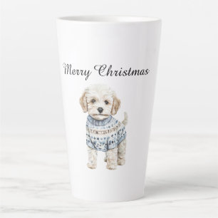 White Dog in Blue Sweater Christmas Latte Mug