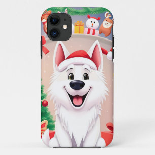 White Dog in Santa Hat iPhone 11 Case