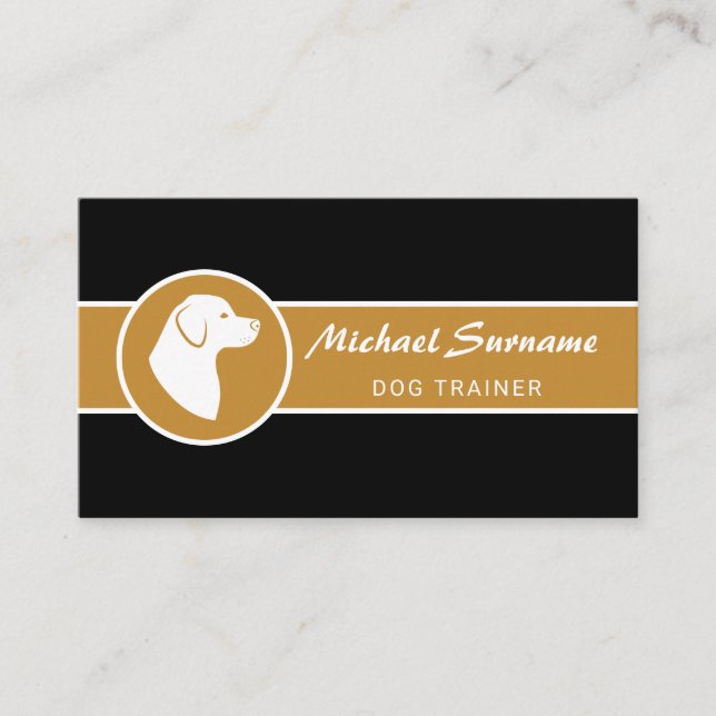 White Dog On Black & Ochre Dog Obedience Trainer Business Card (Front)