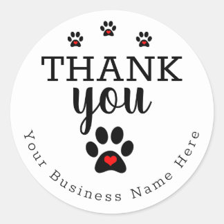White Dog Paw Custom Thank You Stickers