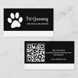  White Dog Paw on black Pet Grooming Service  Business Card