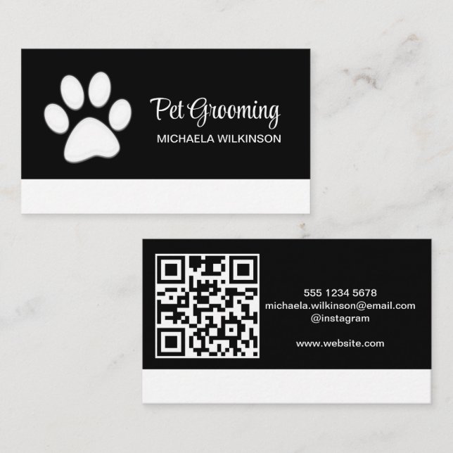  White Dog Paw on black Pet Grooming Service  Business Card (Front/Back)