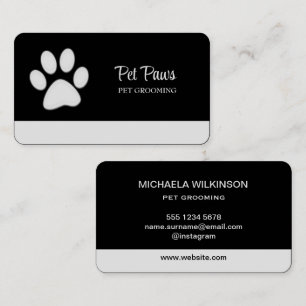 White Dog Paw on black Pet Grooming Service Business Card